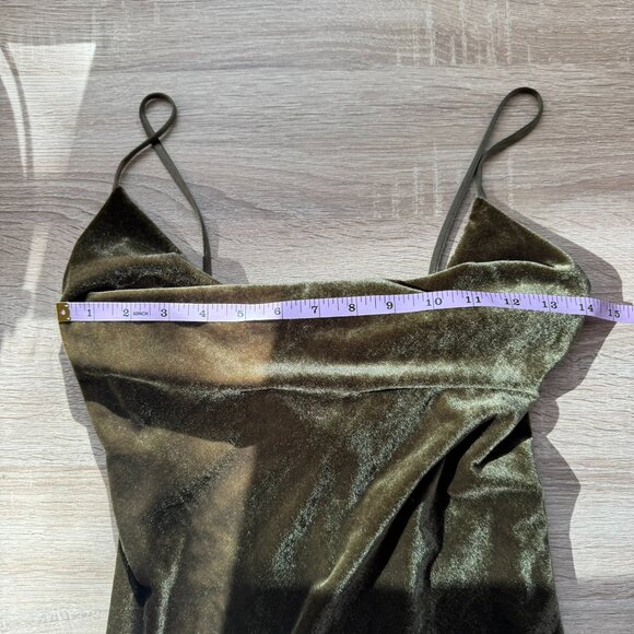 NWT Jenny Yoo Bentley Velvet Slip Midi Dress Olive Green 2 - Picture 9 of 10